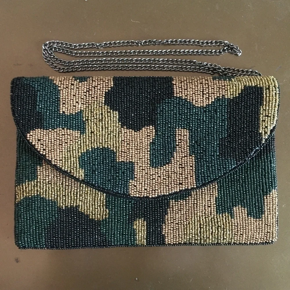 Camouflage Pattern Beaded Clutch